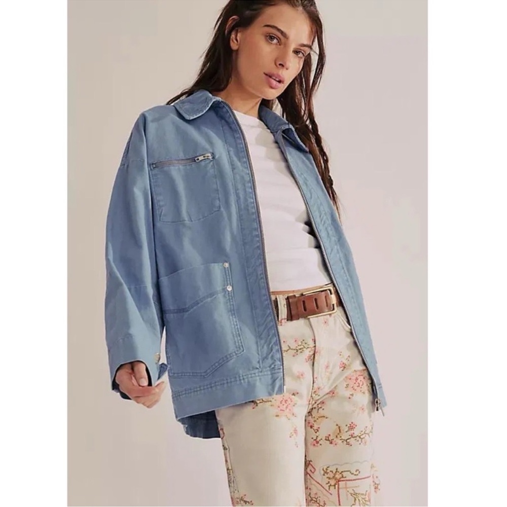 Free People Oversized Cotton Chore Jacket Light Blue XS
